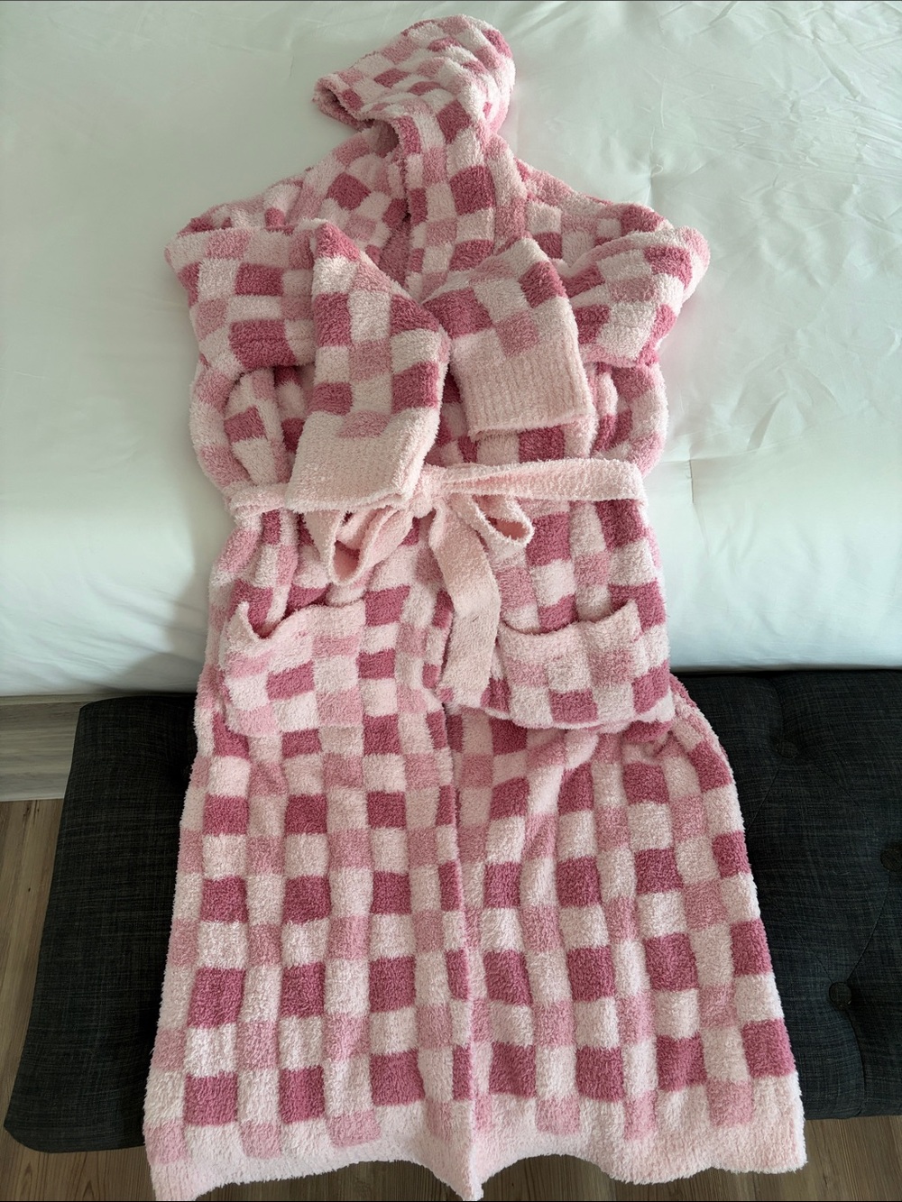 The Daily Grind/The Daily Home Checkerboard Hooded Robe - Pink Cozy Plush